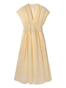 Полосатое платье миди с V-образным вырезом Tory Burch, нейтральный