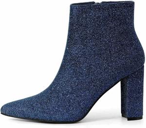 Женские ботильоны Allegra K с блестками, зауженный носок и массивным каблуком, Navy Blue
