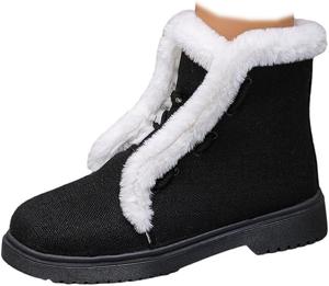 Женские домашние тапочки-ботильоны для зимы с уютным теплым шерстяным плюшем, вязаные, с мемори-пеной, для снега Generic, Black