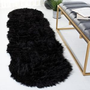Ковер-дорожка SAFAVIEH, 77 x 183 см, Faux Sheep Skin Collection, Black, дизайн Silken Glam, без линьки и простой в уходе, идеален для помещений с высокой проходимостью в гостиной, спальне (FSS115B)