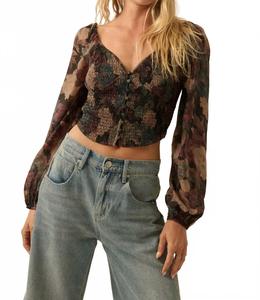 PROMESA Крестьянский корсетный топ коричневого цвета с разноцветными вставками