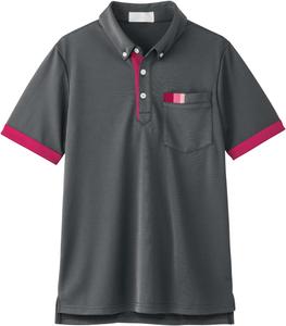 Рубашка-поло PROFeeling с коротким рукавом (унисекс) с боковыми карманами, прочная, влагоотводящая, быстросохнущая, с защитой от УФ-излучения, на пуговицах, для ухода за больными (AIK303), серый