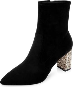 Женские ботильоны FOWT с заостренным носком, блестящие, массивный высокий каблук, короткие ботинки, широкий голеностоп, боковая молния, размер 4-16 США, Black Silver