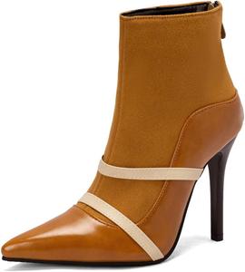 Женская зимняя модная обувь: элегантные ботильоны с заостренным носком, застежкой-молнией сзади и высокими каблуками-стилетами, осенние короткие ботинки JOEUSTY, Tan