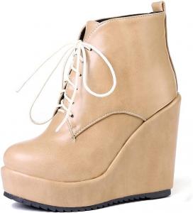 Женские ботильоны VOKLIN на каблуке-танкетке с шнуровкой, для вечернего образа, с круглым носком, кожаные, с платформой, короткие