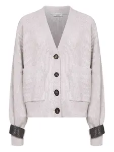 Кардиган с вышитыми пуговицами на манжетах Brunello Cucinelli, серый