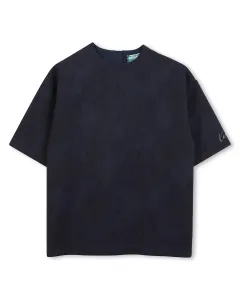 Девчачье платье из текстурированного жаккарда темно-синего цвета Kenzo Kids