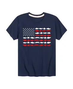Футболка для мальчиков с принтом "Американский флаг и рыба" Hybrid, синий