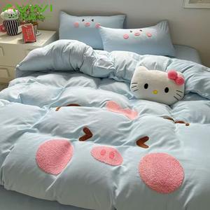 AVIVI Комплект постельного белья 1,5 м, 4 предмета, пододеяльник 150x200 см, синий, Xiaoxiaozhu, Category A, материнско-младенческий класс, вафельная ткань, вышивка