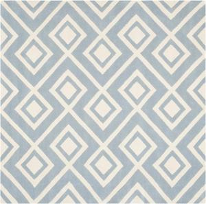 Ковер SAFAVIEH, 214 x 214 см, Chatham Collection, Blue & Ivory, ручной работы, геометрический узор середины века, шерсть, идеально для помещений с высокой проходимостью в гостиной, спальне (CHT742B)