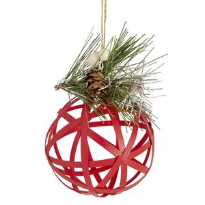 5-дюймовый металлический рождественский шар в стиле красного ротанга Christmas Central, красный