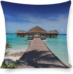 MaSiledy Льняная наволочка с тропическим пляжным принтом Pattern-4