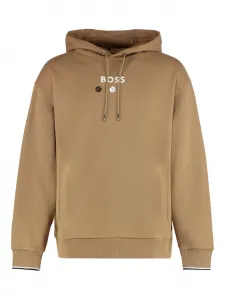 Хлопковый свитшот с карманом-кенгуру Boss, коричневый