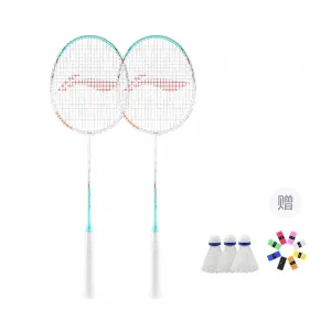 Thunder 9 Carbon Aluminum бадминтонная ракетка Speed Type увеличенная скорость замаха начальный уровень 675мм двойные ракетки LINING, Cyan зеленый Racket+Durable Ball *3 (Random Color)+Grip Tape *2 (Random Color)