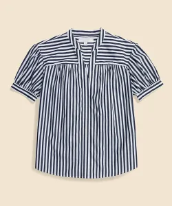 Рубашка с коротким рукавом из полосатого поплина из хлопка супима Brooks Brothers, цвет Navy X White
