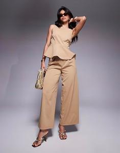 Широкие брюки, бежевого цвета, приталенный фасон Asos Design