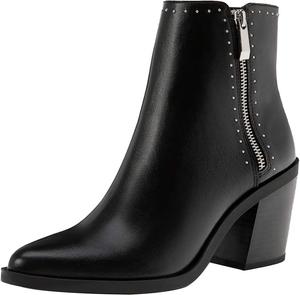 Женские классические ботильоны YDN с заостренным закрытым носком, заклепками, массивным квадратным каблуком, короткие ботинки с боковой молнией, для женщин и девушек, осень-зима, для вечеринок, офиса, джинсов и платьев, Black