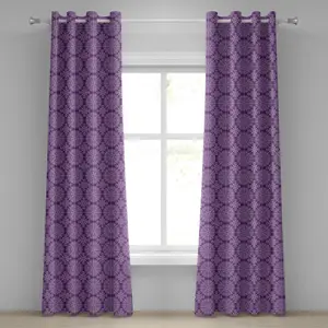 Штора на люверсах ABAKUHAUS Purple Mandala, классический викторианский стиль, узор из переплетающихся цветочных ветвей с этническим эффектом, декоративные двухпанельные шторы, 280 x 260 см, цвет: белый, фиолетовый Abakuhaus