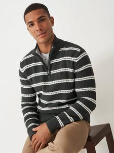 Полузип с полосками хлопковый джемпер Crew Clothing, Dark Green