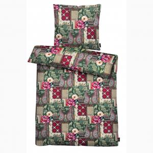 Постельное белье из атласа, 135x200 см, зелено-красный цветочный узор Apelt, красный/зеленый