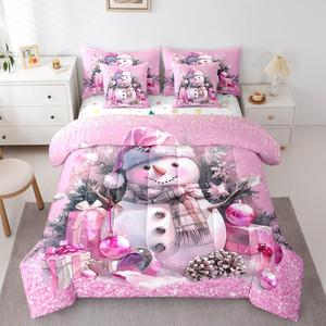 Erosebridal Розовый снеговик комплект постельного белья с новогодними украшениями кавай для детей зимняя тема, Purple Pink White