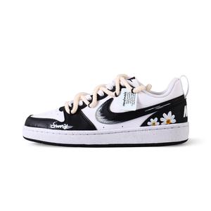 Nike Кроссовки для скейтбординга Court Borough Small Daisy Slip Resistant Abrasion Resistant низкие детские Black White