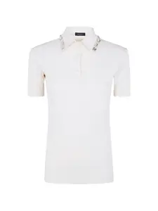 Украшенный поло-топ с воротником Fabiana Filippi, бежевый