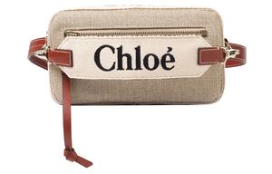 Сумка-пояс Chloé Woody из льняного холста женская бежевая
