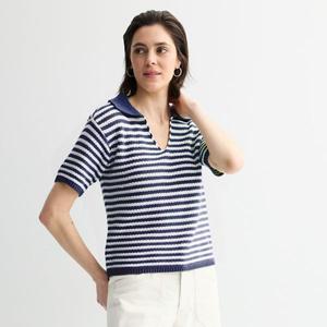 Женский свитер с короткими рукавами и воротником Sonoma Goods For Life, цвет white navy stripe