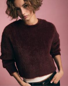 Вязаный свитер Stradivarius из искусственного меха цвета баклажана