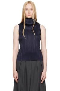 Темно-синий топ из рами с плиссировкой PLEATS PLEASE ISSEY MIYAKE