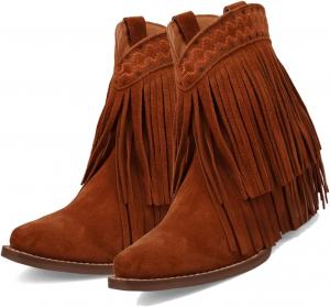 Женские ботильоны SHODENSE с кисточками в западном стиле, замшевые ковбойские ботинки на массивном каблуке, бахрома, заостренный закрытый носок, каблук-штабель, без застежки, короткие ботинки, ковбойский стиль с вышивкой, ретро, винтаж, размеры 4-11 M US