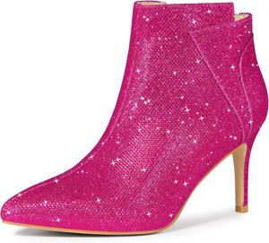 Женские ботильоны Allegra K с блестками, зауженным носком, на молнии и с каблуком-стойкой, Hot Pink
