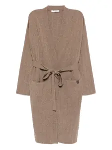 Кардиган в рубчик с поясом MAX MARA, коричневый