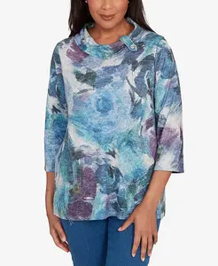 Женский классический топ с цветочным принтом и воротником-стойкой Alfred Dunner, синий