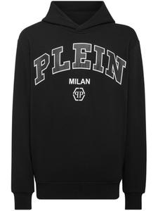Philipp Plein толстовка с капюшоном из хлопковой смеси с логотипом, черный
