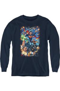 Футболка с длинным рукавом для подростков Justice League of America Under Attack Gildan, темно-синий