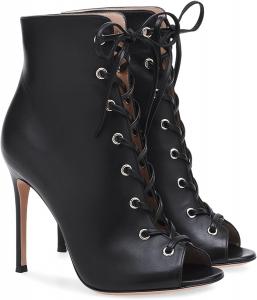 Женские ботильоны с открытым носком на шнуровке, туфли на высоком каблуке-стилете, ботинки с открытым носком, дышащие, с вырезами, для выпускного, вечеринки, летние ботильоны SRURLLUG, Black 1