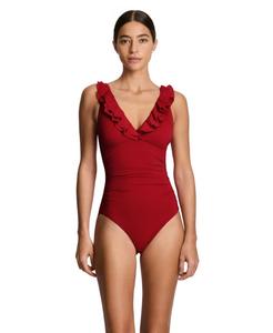 Слитный купальник с оборками и запахом, на косточках Lauren Ralph Lauren, Cruising Red