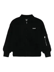 Куртка на молнии с вышитым логотипом MSGM Kids, черный