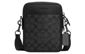 Салливан Кожаный Плечевой Мешок С Покрытым Холстом, Мужская Черная Кроссбоди Сумка Трампетс COACH