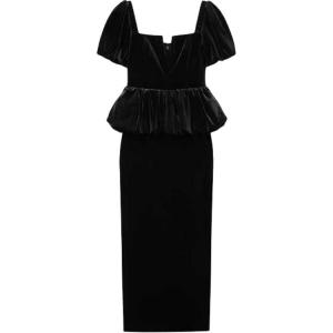 Бархатное платье миди с баской Self-portrait, черный