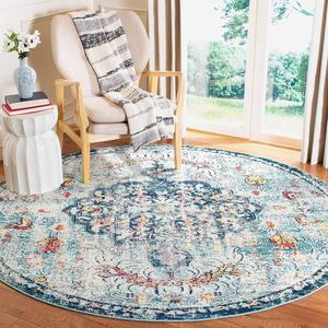 Ковер SAFAVIEH, 366 x 366 см, Madison Collection Navy/Light Blue MAD447K в стиле бохо-шик с медальоном, потертый, устойчивый к выцветанию, для столовой, прихожей, гостиной, спальни