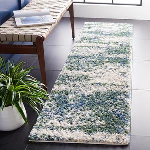Ковер-дорожка SAFAVIEH, 61 x 244 см, Berber Shag Collection, Green & Beige, современный абстрактный дизайн, не линяет и прост в уходе, идеален для помещений с высокой проходимостью в гостиной, спальне (BER219Y)