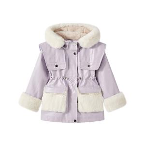 Детская утепленная курткас капюшоном, утолщенные и на флисовой подкладке Disney, фиолетовый