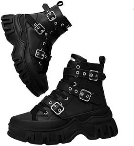 Женские готические ботильоны на платформе с пряжками, массивными каблуками, панк-ботинки в стиле мото Generic, Black