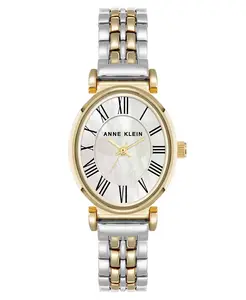 Женские часы Quartz Contemporary с овальным двухцветным браслетом из металлического сплава, 25 мм Anne Klein