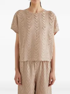 Блузка с круглым вырезом и плиссировкой Meimeij, бежевый
