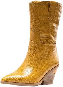 Женские ковбойские ботинки MRKEWUNEY с деревянными каблуками, 199 Yellow