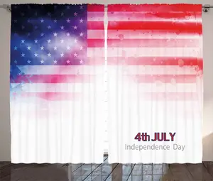 Штора в деревенском стиле ABAKUHAUS 4 июля, гранж-флажок, штора для спальни из тесьмы со сборками, петлями и крючками, 280 x 225 см, цвет: темно-синий, алый, белый Abakuhaus